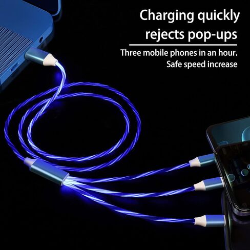 GELRHONR Light Up USB C Splitter Charging Cable,3 in 1 Glowing Type-C Fast Charging Adapter Cord with 3 Type-C Male Plug, 2.5A,Compatible with Most Cell Phones/USB C Devices and More - Blue 3.9Ft in Saudi Arabia