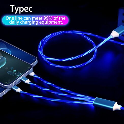 GELRHONR Light Up USB C Splitter Charging Cable,3 in 1 Glowing Type-C Fast Charging Adapter Cord with 3 Type-C Male Plug, 2.5A,Compatible with Most Cell Phones/USB C Devices and More - Blue 3.9Ft in Saudi Arabia