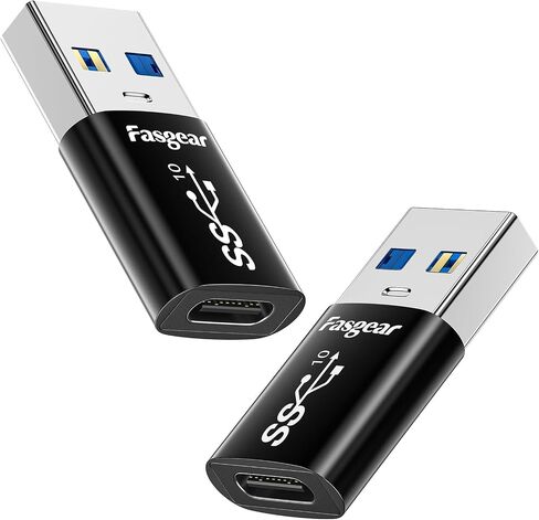 محولات Fasgear USB إلى USB C 2 حزمة، USB 3.2 Gen 2 Type C أنثى إلى ذكر محول مزامنة بيانات 10 جيجابت في الثانية ومحول USB شحن سريع 3A لـ OTG، Sam-Sung Galaxy، شاحن سيارة in Saudi Arabia
