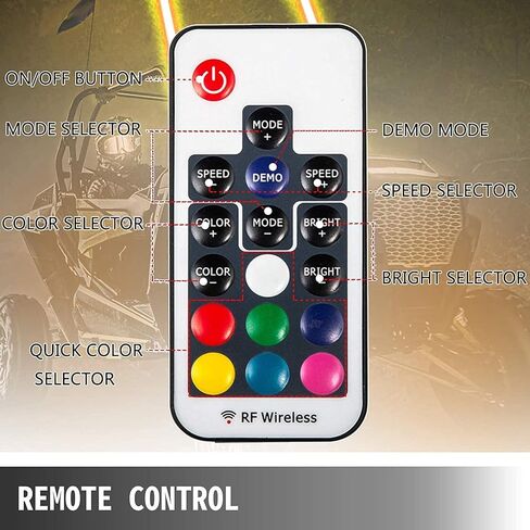 Bestauto 1PC 3FT LED Whip Lights RGB Color Lighted Whips for UTV ATV 20 Colors,5 Levels,23 Modes,10 Speed Options,Weatherproof,Off-Road Whip RF Wireless Remote for UTV ATV Polaris Accessories RZR in Saudi Arabia