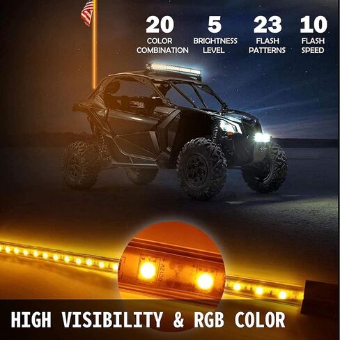 Bestauto 1PC 3FT LED Whip Lights RGB Color Lighted Whips for UTV ATV 20 Colors,5 Levels,23 Modes,10 Speed Options,Weatherproof,Off-Road Whip RF Wireless Remote for UTV ATV Polaris Accessories RZR in Kuwait