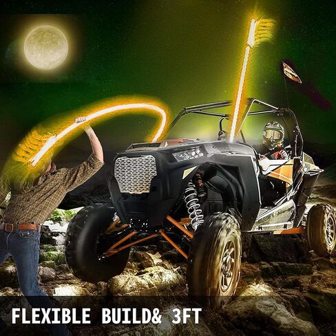 Bestauto 1PC 3FT LED Whip Lights RGB Color Lighted Whips for UTV ATV 20 Colors,5 Levels,23 Modes,10 Speed Options,Weatherproof,Off-Road Whip RF Wireless Remote for UTV ATV Polaris Accessories RZR in Kuwait