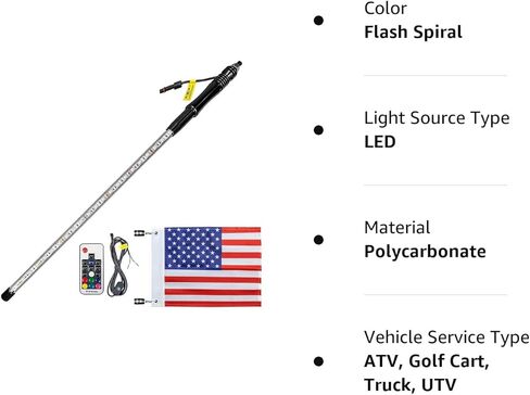 Bestauto 1PC 3FT LED Whip Lights RGB Color Lighted Whips for UTV ATV 20 Colors,5 Levels,23 Modes,10 Speed Options,Weatherproof,Off-Road Whip RF Wireless Remote for UTV ATV Polaris Accessories RZR in Kuwait