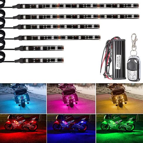 6 قطع دراجة نارية أدى ضوء مجموعات شرائط لاسلكية rf التحكم عن بعد للماء rgb متعدد الألوان النيون لهجة توهج تأثير الأرض جو أضواء تحت توهج لدراجة نارية عربة الغولف atv in Saudi Arabia