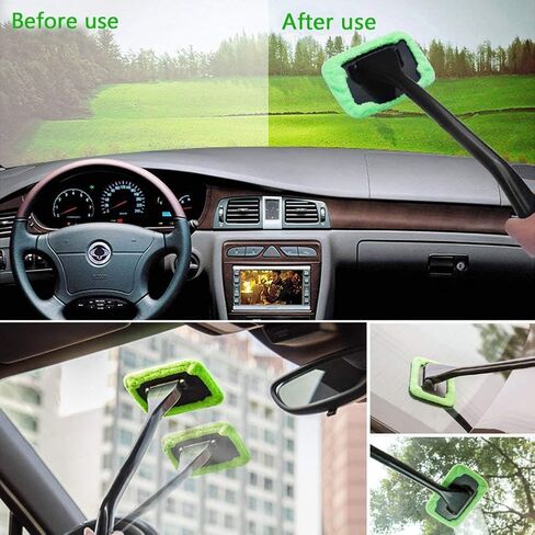 Car Window Cleaner, Windshield Cleaning Tool Auto Glass Cleaner Wiper Cars Interior Exterior Window Glass Cleaning Tool, Come with 4 Pads Washer Towel and 30ml Spray Bottle, Use Wet or Dry in Saudi Arabia