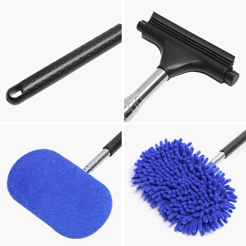 Windshield Cleaner Tool, Car Inside Window Cleaning Kit with Extendable Handle, Premium Microfiber Pad and Chenille Cloth Cover. Washable & Reusable, Auto Interior Exterior Glass Wiper in Saudi Arabia