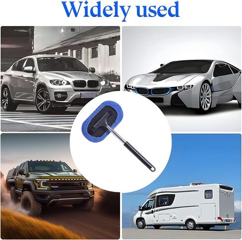 Windshield Cleaner Tool, Car Inside Window Cleaning Kit with Extendable Handle, Premium Microfiber Pad and Chenille Cloth Cover. Washable & Reusable, Auto Interior Exterior Glass Wiper in Saudi Arabia