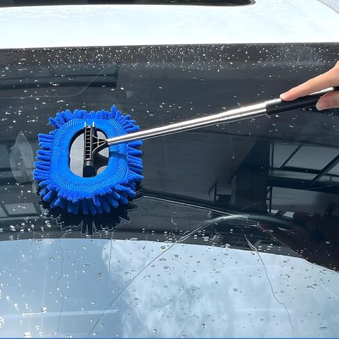 Windshield Cleaner Tool, Car Inside Window Cleaning Kit with Extendable Handle, Premium Microfiber Pad and Chenille Cloth Cover. Washable & Reusable, Auto Interior Exterior Glass Wiper in Saudi Arabia