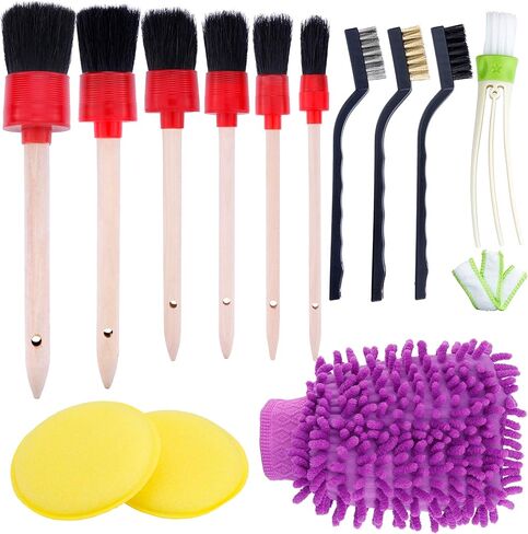 مجموعة فرش تفصيل السيارات من جانيون 13 قطعة، مجموعة فرش تفاصيل السيارة، لوازم تنظيف عجلات تنظيف السيارات، لوحة القيادة الداخلية والخارجية، شعارات فتحات الهواء الجلدية (أسود) in Kuwait