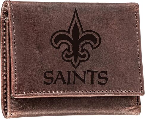 محفظة Evergreen Team Sports America NFL New Orleans Saints Brown Wallet | ثلاثي الطي | شعار مختوم مرخص رسميًا | مصنوع من الجلد | منظم النقود والبطاقات | يتضمن صندوق الهدايا in Saudi Arabia