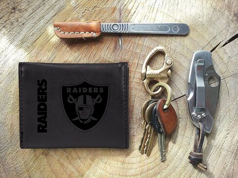 محفظة Rico Industries NFL Las Vegas Raiders Premium محفورة بالليزر من الجلد البني النباتي قابلة للطي - تصميم نحيف ولكنه متين - مثالية لإظهار فخر فريقك أو هديتك in Kuwait