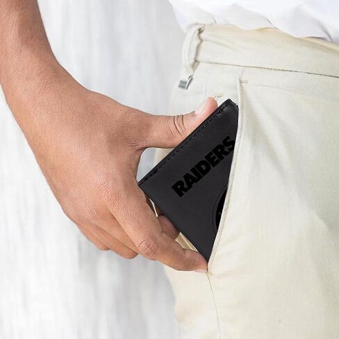 محفظة Rico Industries NFL Las Vegas Raiders Premium محفورة بالليزر من الجلد البني النباتي قابلة للطي - تصميم نحيف ولكنه متين - مثالية لإظهار فخر فريقك أو هديتك in Kuwait