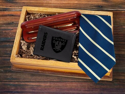 محفظة Rico Industries NFL Las Vegas Raiders Premium محفورة بالليزر من الجلد البني النباتي قابلة للطي - تصميم نحيف ولكنه متين - مثالية لإظهار فخر فريقك أو هديتك in Kuwait