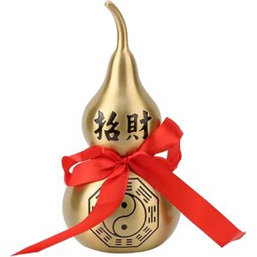 Feng Shui Open Copper Hulu/Wu Lou/Gourd Red Line Recruiting Wealth and Gossip Gourd Fushou Decoration (16cm/6.2in Fu)