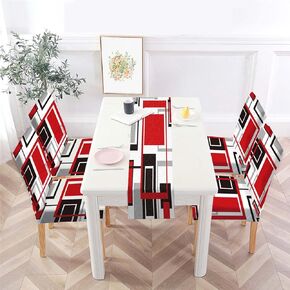 MCALK Red Chair Covers مجموعة من 4 و Table Runner ، Slipcovers stress red Chair for Kitchen ، واقي كرسي كرسي قابل للإزالة قابل للإزالة.