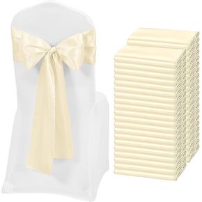 100 PCS Satin Chair Sash Decorative Bow Cairs لعيد الشكر حفل زفاف عيد الميلاد حفلات المطبخ المنزل (العاج ، 7 × 108 بوصة)