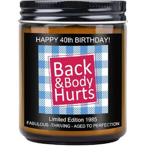40TH Birthday Gifts for Women Men, Back Body Hurts Birthday Candles for Her Him, Funny Best Friends Brithday Gag Gifts, Lavender Scented Candles for Home