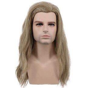 Karlery Mens Long Curly Wave Light Brown Brown Halloween Cosplay Wig Anime Costume Party Wig
