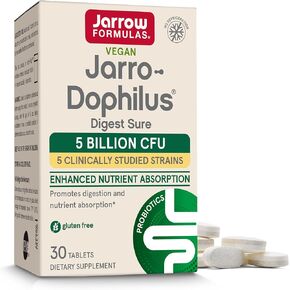 Jarrow Formulas® Jarro-Dophilus® Digest Sure Tailts ، مكملات CFU 5 مليارات لدعم المناعة ، 30 لوحة ثنائية ، إمدادات مدتها 30 يومًا