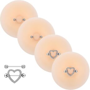 Tondiamo 2 Pairs Silicone Breast Covers with Piercing Diamond Adhesive Reusable Fake Breast for Women with Piercing