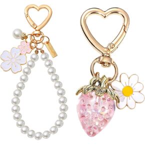 2Pcs Strawberry Keychain Flower Cherry Blossom Keychain Cute Bag Charms Strawberry Gift for Women Girls