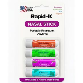 Nasal Inhaler Stick Vapor Burst (4 Pack) - Essential Oils & Menthol Sinus Relief & Decongestant - Aromatherapy for Better Focus, Refreshing Energy - Wintergreen Mint Tropical Lavender