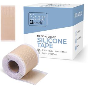 أوراق ندبة من Scarclasslitit Silicone - علاج بقع ندبة لـ Keloid ، شد البطن ، القسم C ، الحروق ، الندوب الضخمة والجراحية - شريط ندبة ، شرائط سيليكون قابلة للتنفس ومرنة (1.57 × 118 بوصة)
