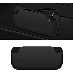 Sunglass Holder for Car, Multi-Functional Stick-On Glasses Storage Box, Seat Gap Organizer with Small Item Storage, Universal Fit for All Vehicles (Black Leather)