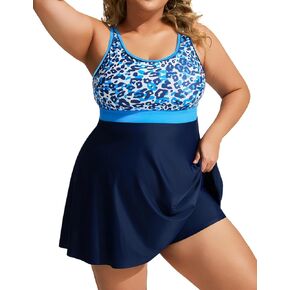 Hanna Nikole Women Plus Size Two Piece Swimsuits Swimdress Sport Flowy Tummy Control Bathing Suit Color Block with Boyshorts