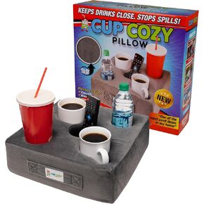 Cup Cozy Deluxe Pillow (Gray) * كما شوهد على شاشة التلفزيون * -أفضل وسادة حامل كأس العالم! وسادة حامل الكأس للأريكة والأريكة والسرير والسيارة و RV و Park & ​​More! مشروبات ، أجهزة التحكم عن بُعد ، ووجبات خفيفة صينية
