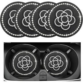 4 PCS Cow Print Car Cup Coaster, 2.75 Inch Anti-Slip Auto Cup Holder Insert Coaster, Anti Slip Bling Cup Mats with Flower Pattern, Universal Interior Car Accessories (Cow Print)
