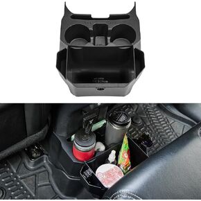 JOYTUTUS Backseat Cup Holder Storage Box Tray Organizer with Removable Trash Bin for Wrangler JL Gladiator JT, 2 Large Cup Holders Phone Storage, Floor Console Mounted Easy No-Drill Installation