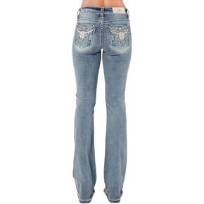 Miss Me Women's Seren Longhorn Bandana Embellished Pockets Mid-Rise Bootcut Jeans