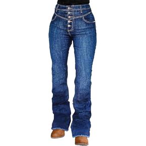 Flamingals Bootcut Straight Leg High Rise Casual Botton Fly Raw Hem Denim Jeans