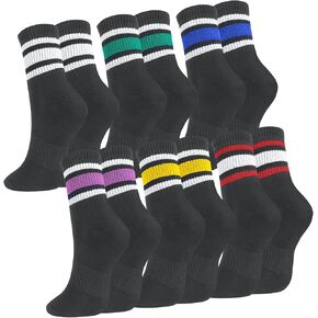 Jspupifip 6 Pairs Retro Stripe Tube Socks Classic Athletic Sport Running Crew Socks Casual Cotton Novelty Vintage Slouch Socks for Women Girls