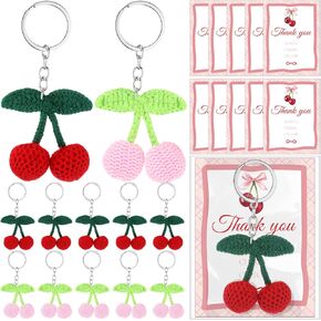 XunYee 20 Sets Thank You Gifts Cherry Keychains Bulk Teacher Appreciation Gifts Cheery Charm Keyring Accessories with Cards and Opp Bags for End of Year Party Favors Decorations Baby Shower Wedding