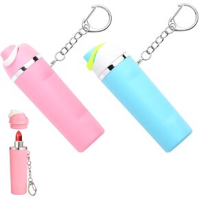 Keychain Lipbalm Holder for Owala, Mini Water Bottle Keychain Chapstick Holder Pink & Light Blue - 2 Pack