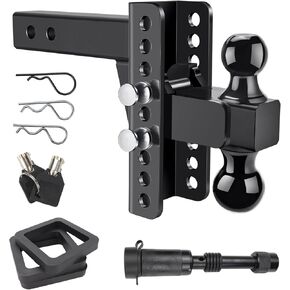 Adjustable Trailer Hitch Fits 2.5-Inch Receiver 8-Inch Drop/Rise, 2" & 2-5/16" Ball Hitches for Trucks, 22,000 LBS GTW, Drop Hitch Tow Hitch Trailer Hitches with Anti-Theft Pin, Black