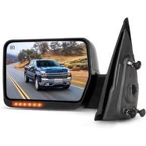 SCITOO Towing Mirror fit for 2004-2014 for Ford for F150 1997-1999 for Ford for F250 Chrome Power Heated Puddle Signal Light Left Driver Side Mirror