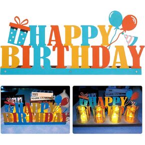 Happy Birthday Candle Holder Set, Tealight Votive Candle Holder Table Decor, 1 Happy Birthday Metal Sign & 1 Wooden Base Candle Tray, Table Centerpieces for Birthday Party Home Indoor Table Shelf