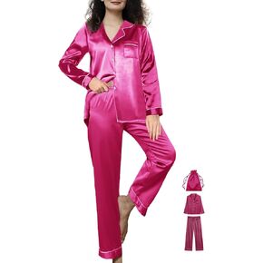 3Pcs Womens Silk Pajamas Set XS-3XL Satin Pajama Sets Silky Pjs Set Long Sleepwear Pj Sets Loungewear Nightwear