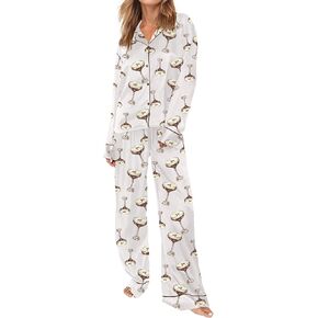 Sheshow Satin Pajamas for Women ضبط زر الأكمام الطويلة لأسفل ملابس النوم 2 قطعة نايت ينسى نساء PJS Size XS-XXL