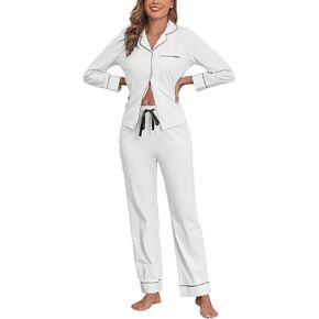 Veseacky 100% Cotton Pajamas for Women Set Long Sleeve Button Down Sleepwear Soft Pjs Lounge Sets with Pockets S-XXL