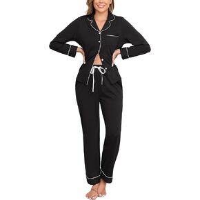 Veseacky 100 ٪ من بيجامات القطن للنساء مجموعة طويلة الأكمام لأسفل مجموعات صالة ناعمة PJS مع جيوب S-XXL in Kuwait