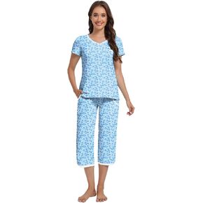 IZZY + TOBY Women'S Pajama Set Short Sleeve With Pocket Cotton Pajamas For Women
