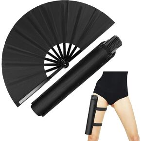 Giantree Rave Fan Holster Large Hand Fan, Dancing Fans with Leg Strap and Fabric Case Bag, Folding Fans for Women Music Festival Club Rave Accessories