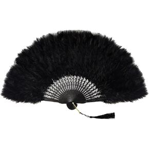 Fumwase 20s Vintage Folding Feather Fan 1920s Costume Vintage Flapper Handheld Fan for Tea Party Costume Party Wedding Dancing Decoration (Black)