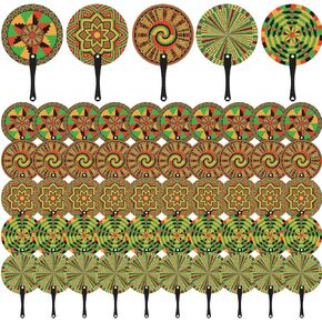 ROOWEST 100 PCS African Plastic Fan Round African Round Handheld Compans 5 أنماط جولة على شكل جولة كبيرة للنساء للنساء عيد ميلاد الزفاف الصيفي والهدايا الأفريقية موضوعات الحفلات