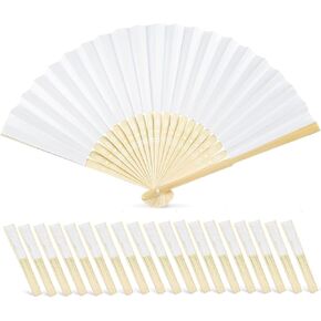 20 PCS Paper Paper Fans Handheld Fans Handheld Bamboo Foving Fans Diy Plank Paint Fans for Wedding Party Home Decoration Gift (White)