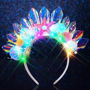 Light Up Mermaid Headbands Glow Seashell Crown Ocean Costume Hair Accessories for Women
